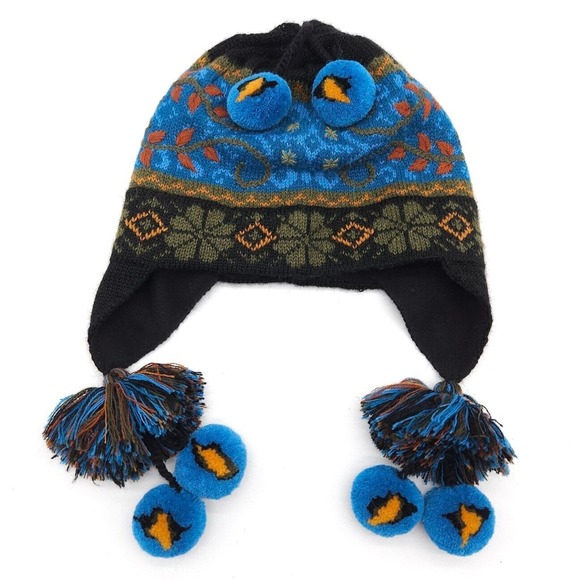 Tey-Art Winter Knit Wool Beanie Hat Ear Flap Tassel Snow Ski Cap Handmade Peru - Picture 1 of 4